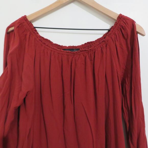 Sanctuary Womens Sz L Rusty Red Open Long Sleeve Flowy Blouse Off Shoulder - Picture 3 of 6